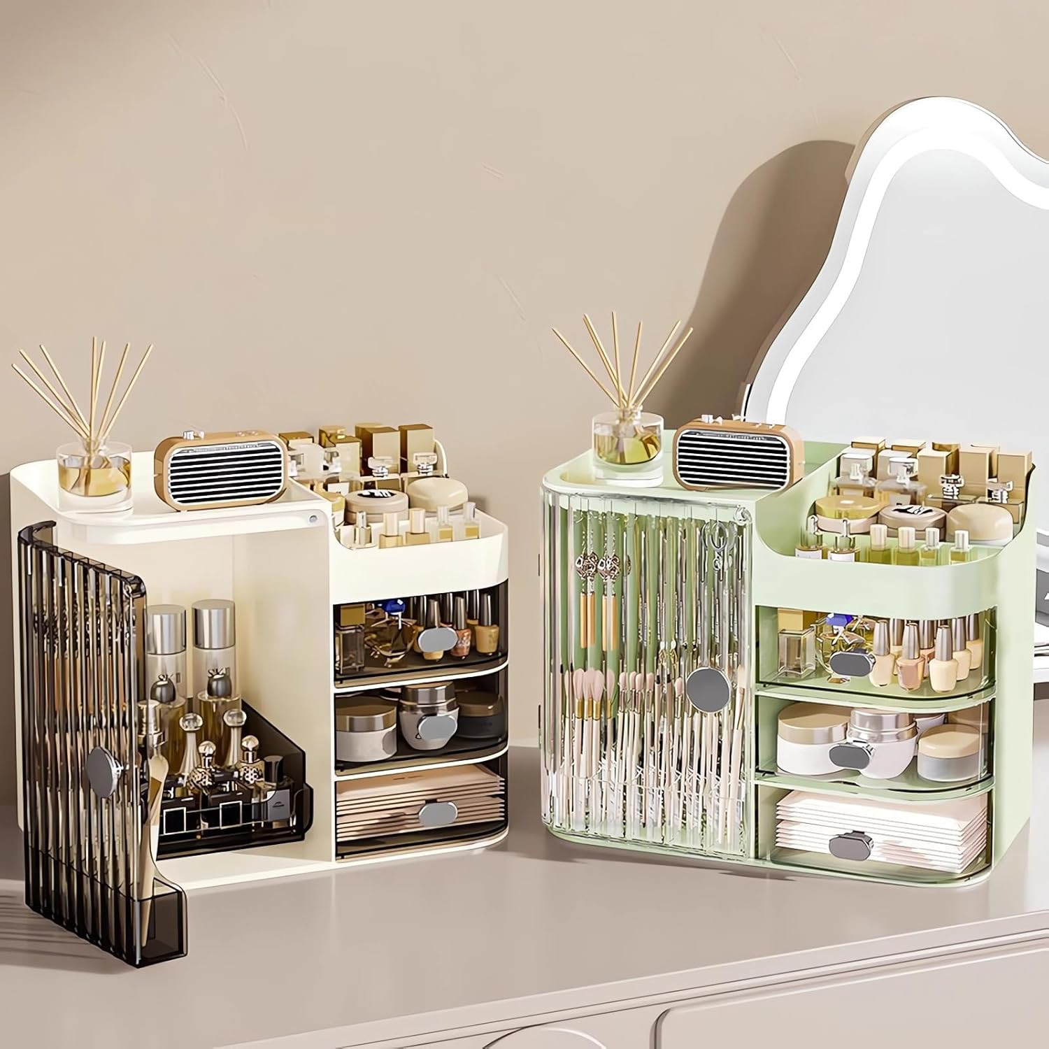 Dust-Proof Waterproof Large Capacity Cosmetic Storage Box with Mirror