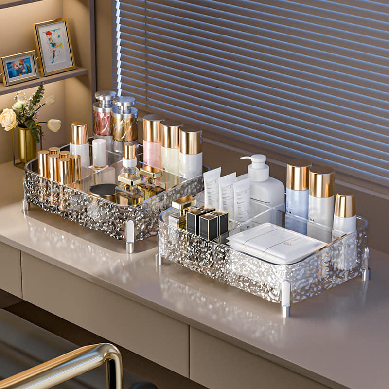 Glacier-print Desktop Makeup Organizer With Legs Clear Lipstick Split Vanity Storage Organizer Makeup Organizer Box