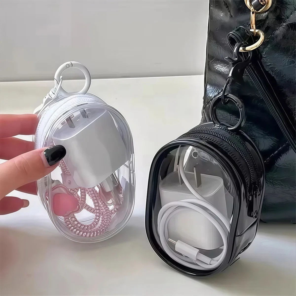 Transparent Key Bag Portable Data Cable Storage Pendant