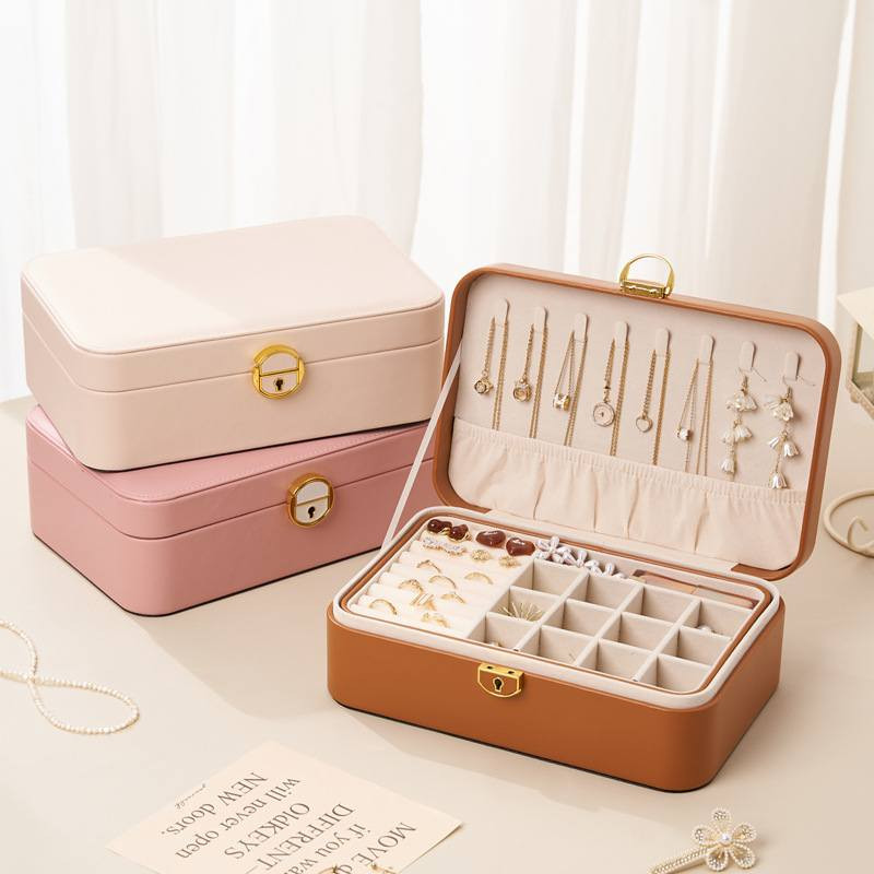 PU Leather Jewelry Earring Ring Necklace Storage Box