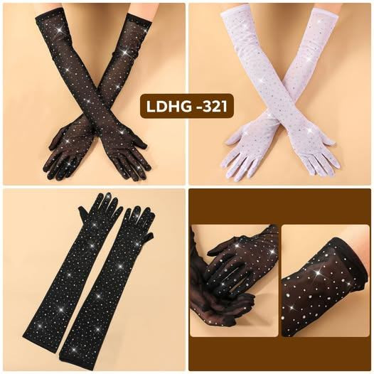 Women Diamond Full Finger Thin Long Gloves