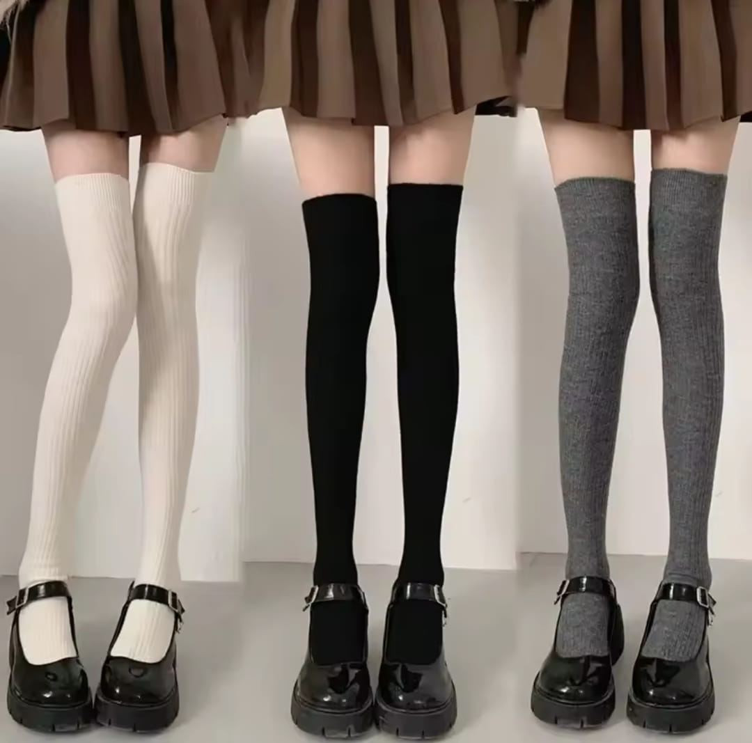 Winter Solid Color Thigh High Long Leg Socks