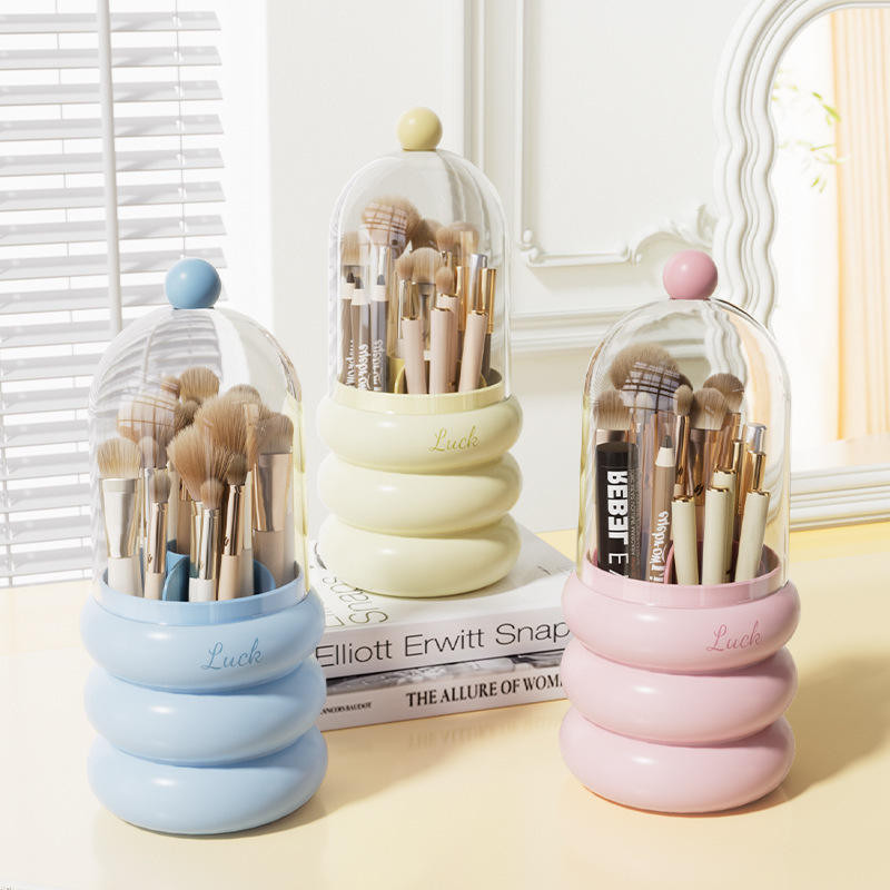 360° Rotating Makeup Brush Organizer with Lid