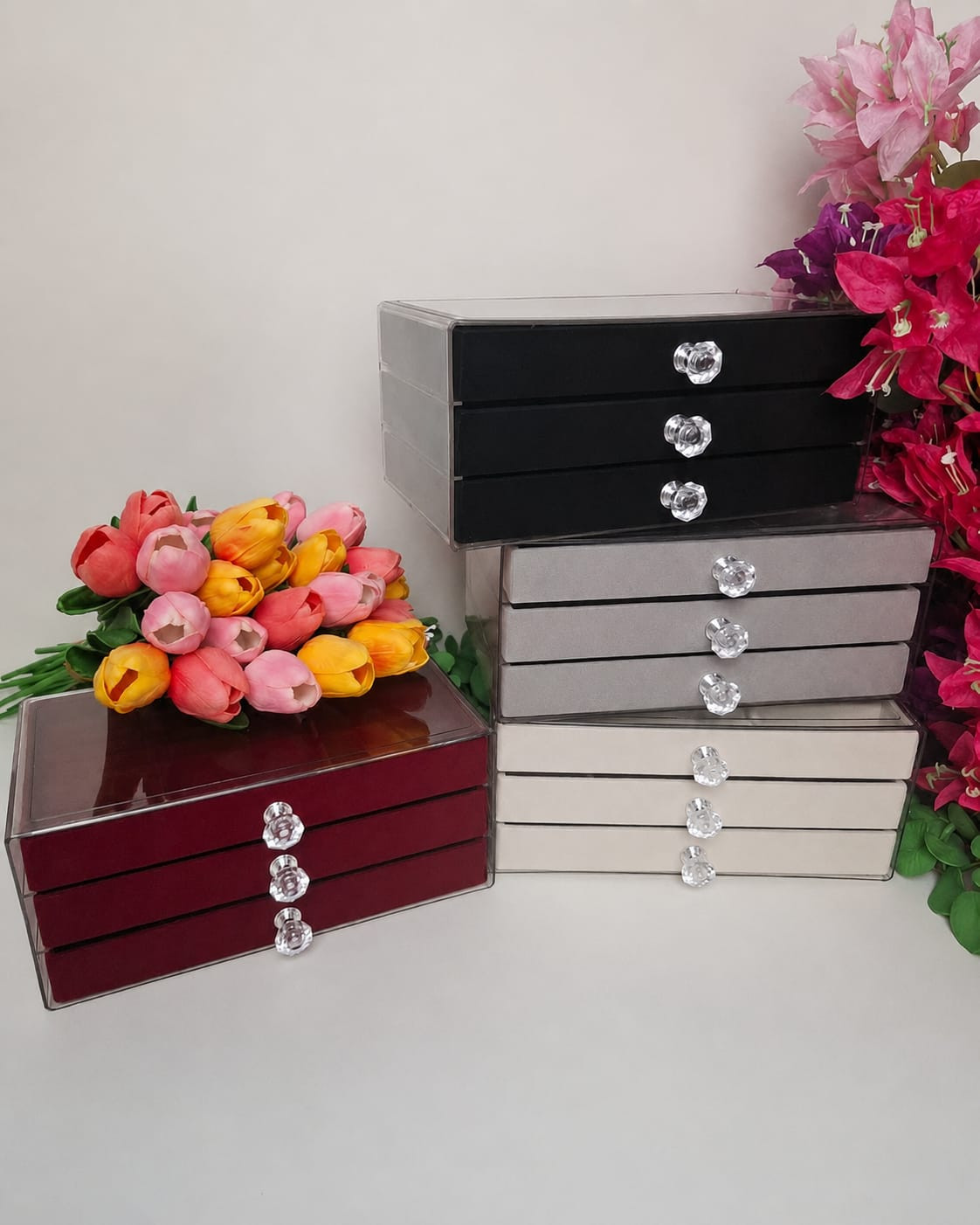 3 Layer Velvet Jewelry Organizer Box