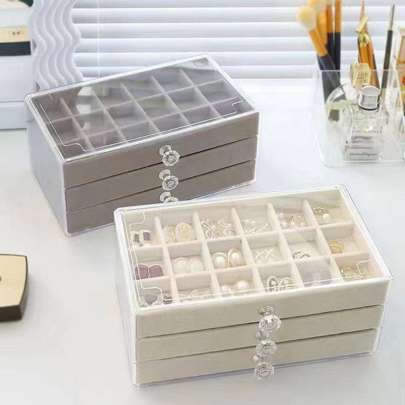 3 Drawers Velvet Jewelry Organizer Box