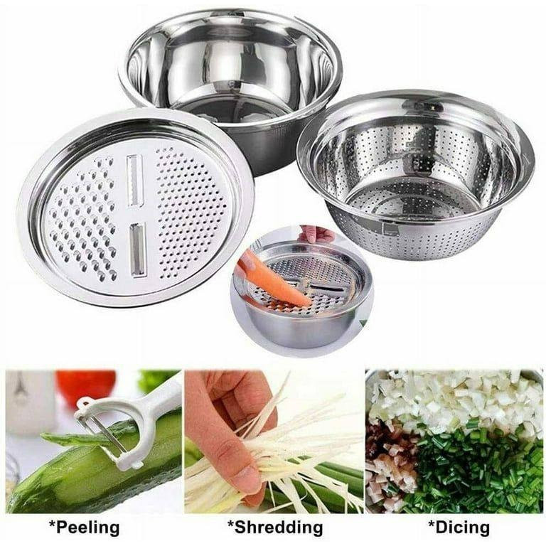 3-in-1 Multifunctional Kitchen Graters with Stainless Steel Drain Basin Vegetable Cutter Colander Vegetable Slicer Set
